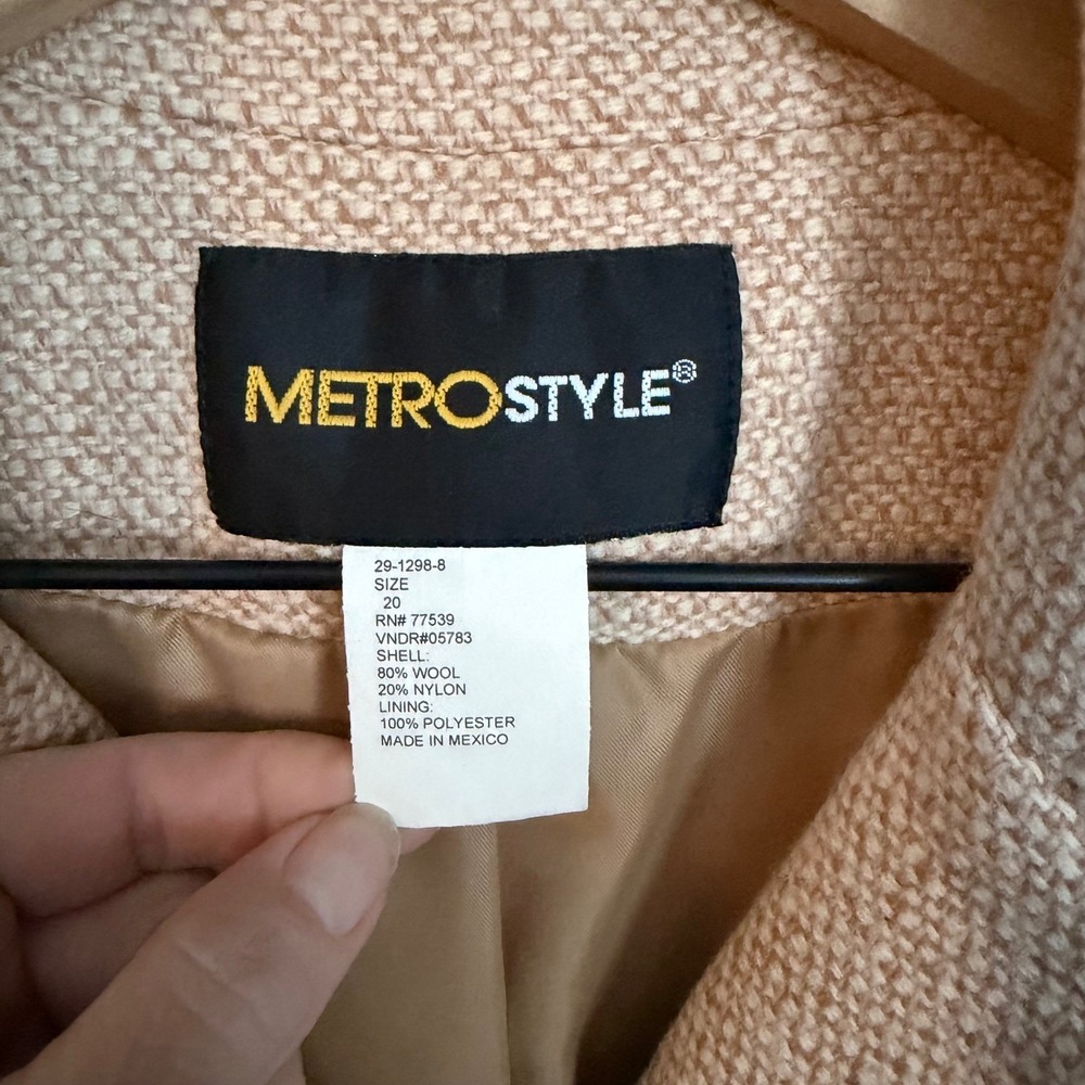 Metrostyle Beige Tweed Wool Blend Coat Blazer Size 20 - Picture 3 of 10